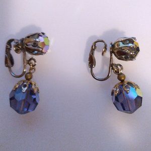 Vintage iridescent purple clip on earrings